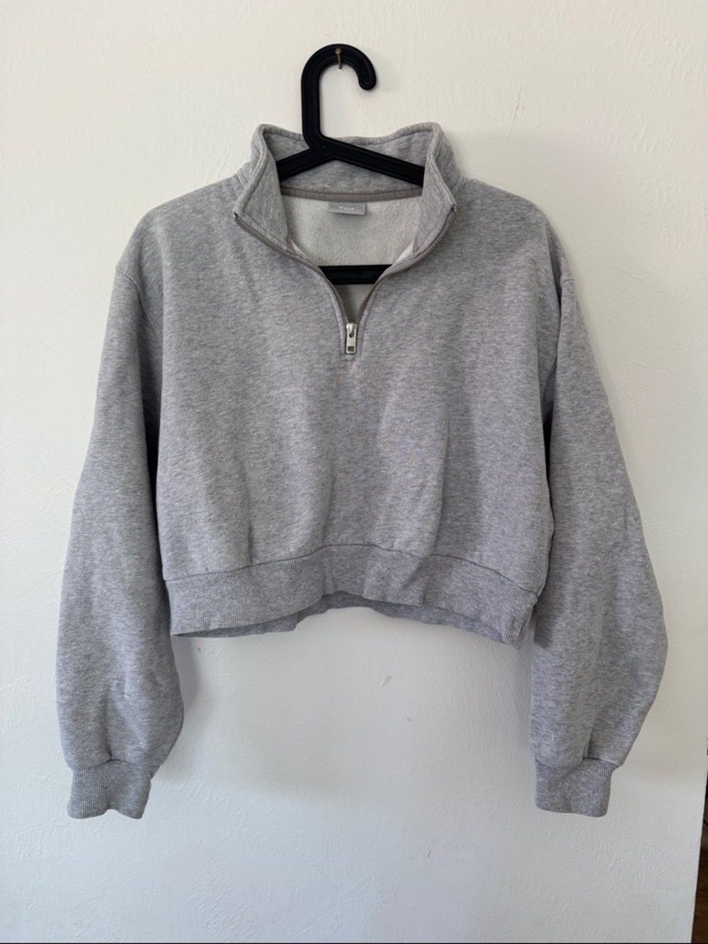 TNA Light Gray Cropped Quarter-Zip Sweatshirt